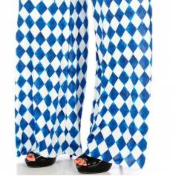 India Boutique Argyle Raw Edge Hem Fold Down Band OS BOHO Flare Leg Pant - Picture 7 of 13